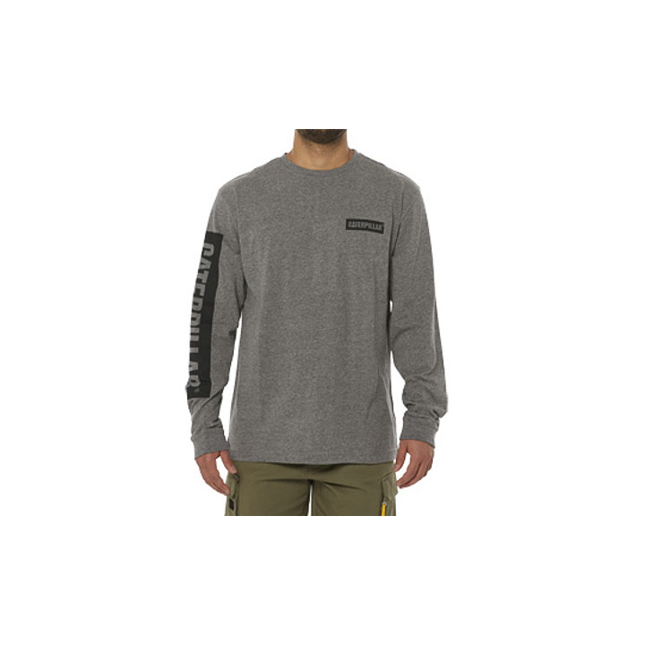 Caterpillar Men's Icon Block Long Sleeve T-Shirts Dark Grey CAT-21560